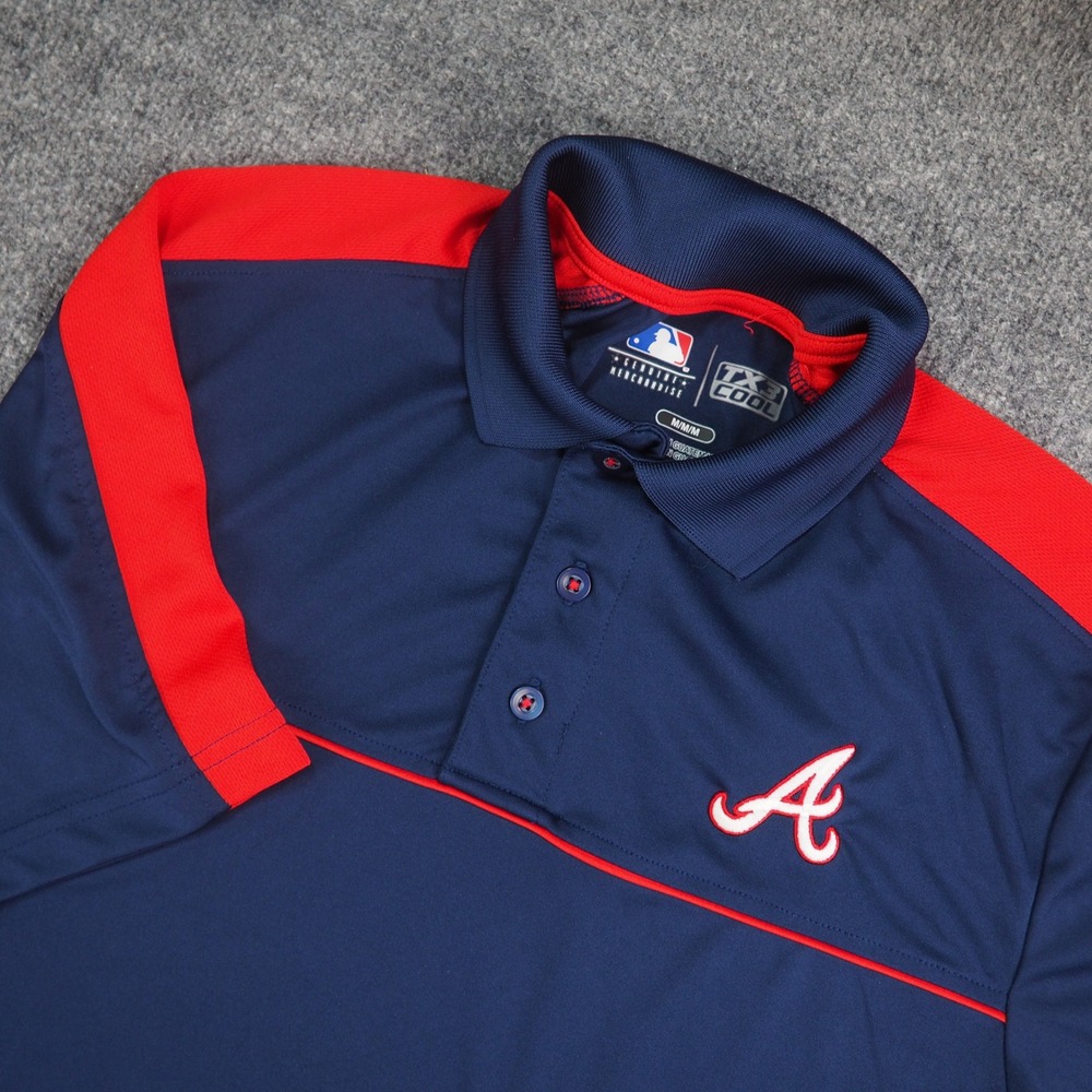 Atlanta Braves Polo Mens Med TX3 Cool Navy Blue Solid Baseball Gameday Fan Gear